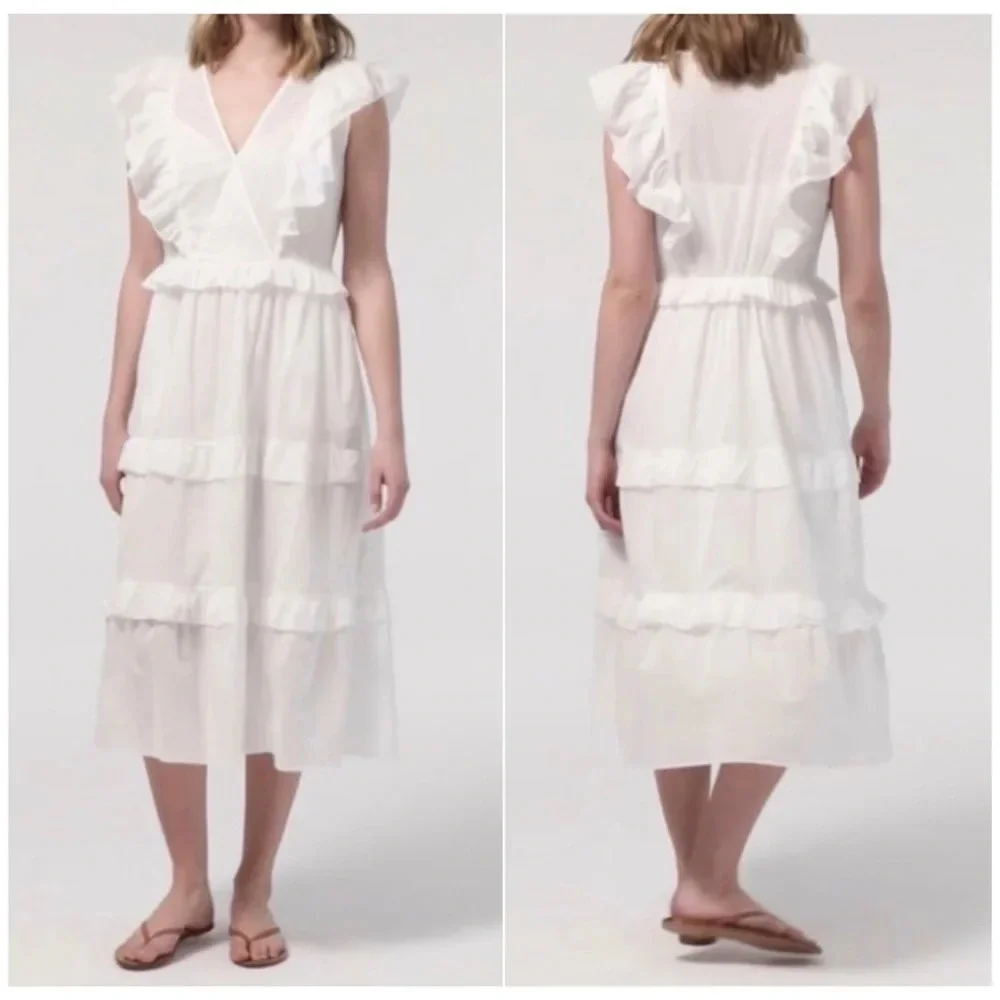 J. Crew Ruffle Sleeve Cotton Voile‎ White Dress Size Small